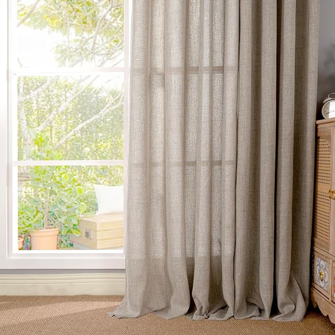 YoungsTex 68 Inch Length Burlap Linen Curtains 2 Panels Set - Image 7