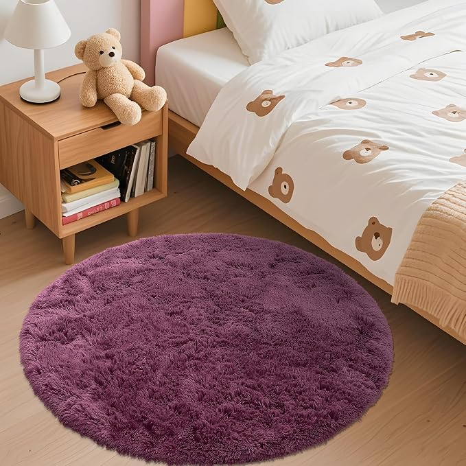 OLANLY Burgundy Round Rugs for Bedroom - Image 3
