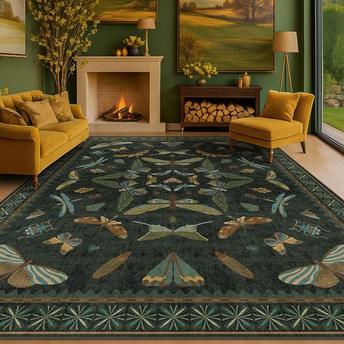 Hazo Haus Dark Green Insect Area Rugs 8x10 by HazoHaus