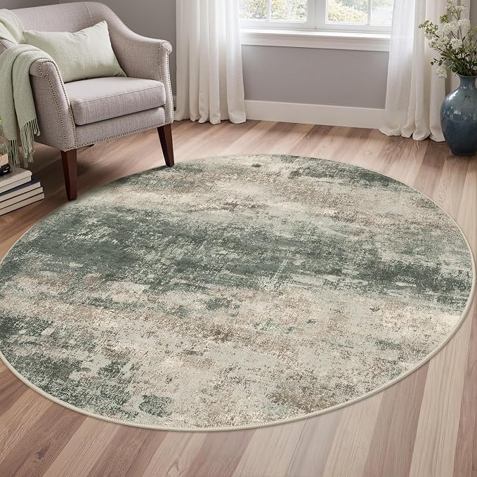 Round Rugs 4FT for Living Room Bedroom, Modern Abstract Machine Washable Circle by BEIMO