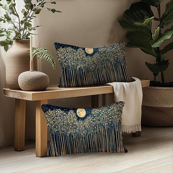Rustic William Morris Inspired Night Forest Green Moon Decor Pillow Covers - Image 5