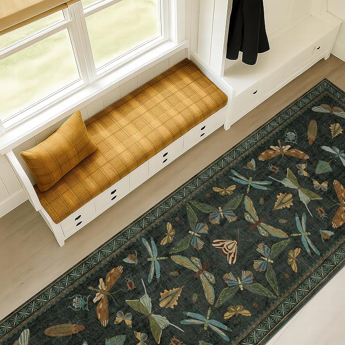 Dark Green 2'6"x10' Long Runner Rugs by HazoHaus