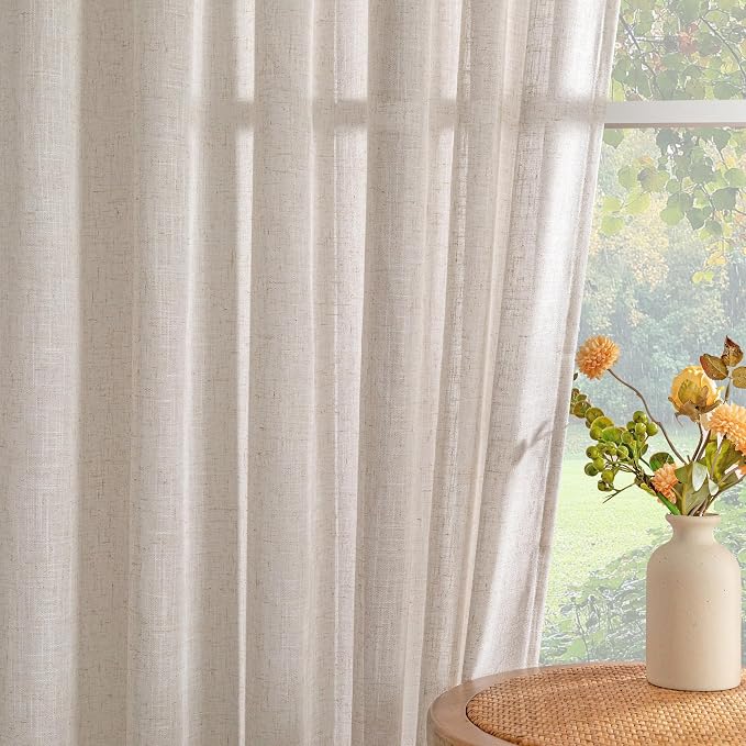 MYSKY HOME Natural Linen Curtains 30 Inches Long - Image 9