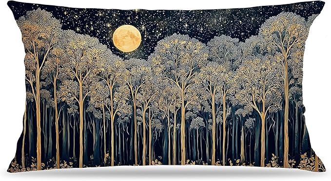 Rustic Dark William Morris Night Forest Moon Decor Pillow Covers 12x20 by Unknown