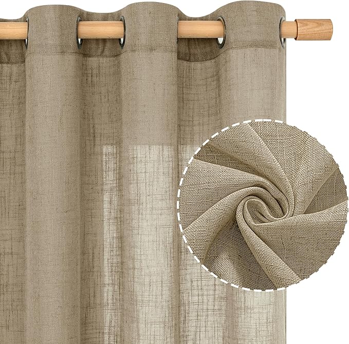 LAMIT Semi Sheer Linen Curtains 45 Inches Long, Light Filtering Panels Bronze - Image 2