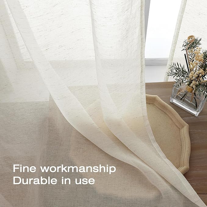 Simplebrand Natural Linen Textured Sheer Curtains 96 inches Long 2 Panels - Image 5
