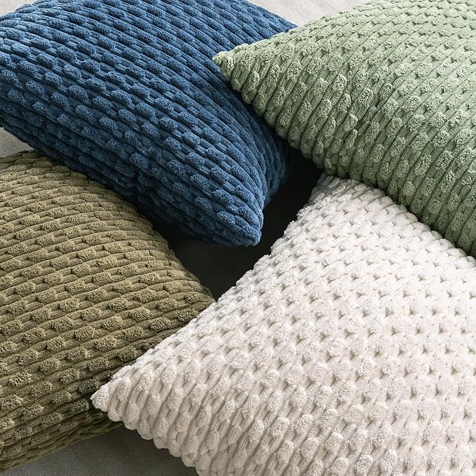 Set of 4 Olive Green Decorative Throw Pillow Covers 18x18 Inch Corduroy Pillow - Image 4
