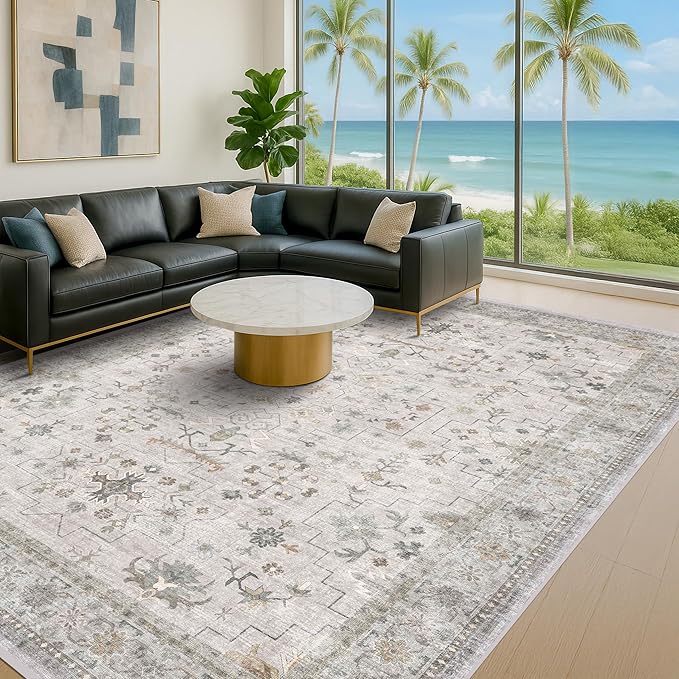 Hazo Haus Boho Light Grey Living Room Rug 10x14 by HazoHaus