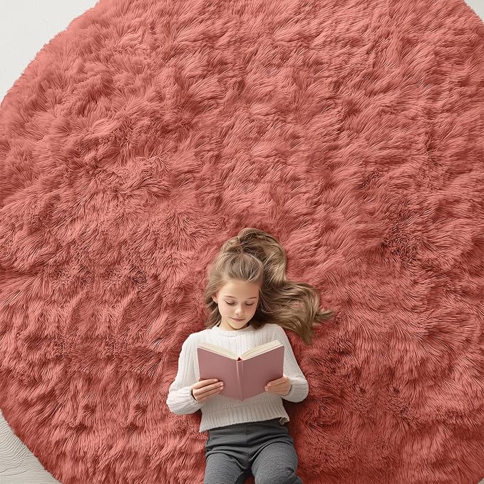 OLANLY Rust Red Round Rugs for Bedroom by OLANLY