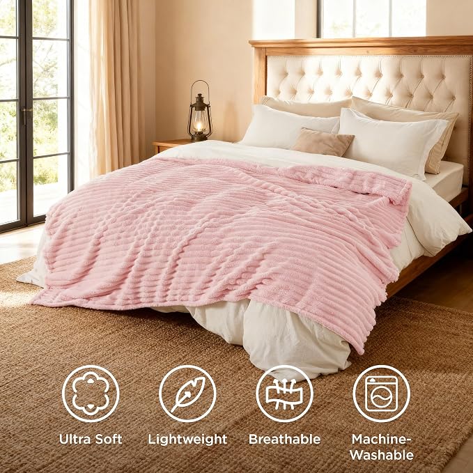 Bedsure GentleSoft Coral Pink Fleece King Blanket - Image 5