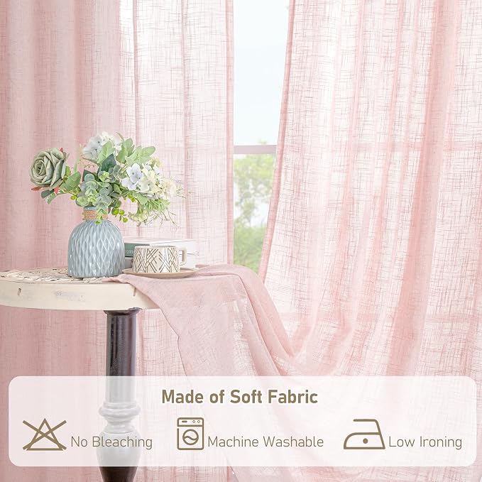 LAMIT Linen Curtains 48 Inch Length 2 Panels, Light Filtering Panels Back Tab - Image 8