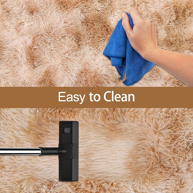 Super Soft Fluffy Living Room Area Rugs 2x6 ft Tie-Dyed Beige Shaggy Furry - Image 7