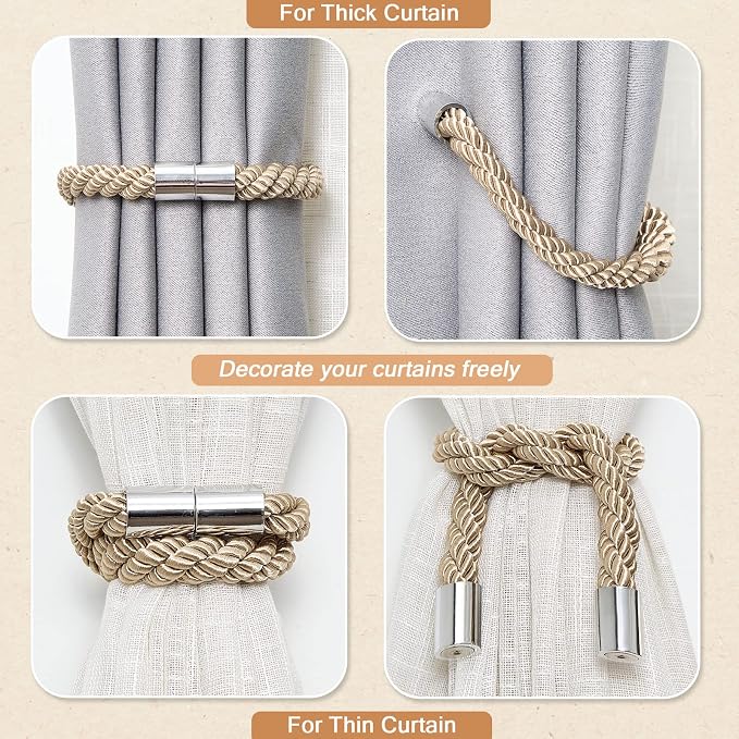 NICEEC 2 Pack Magnetic Curtain Tiebacks Modern Simple Style Drape Tie Backs - Image 6