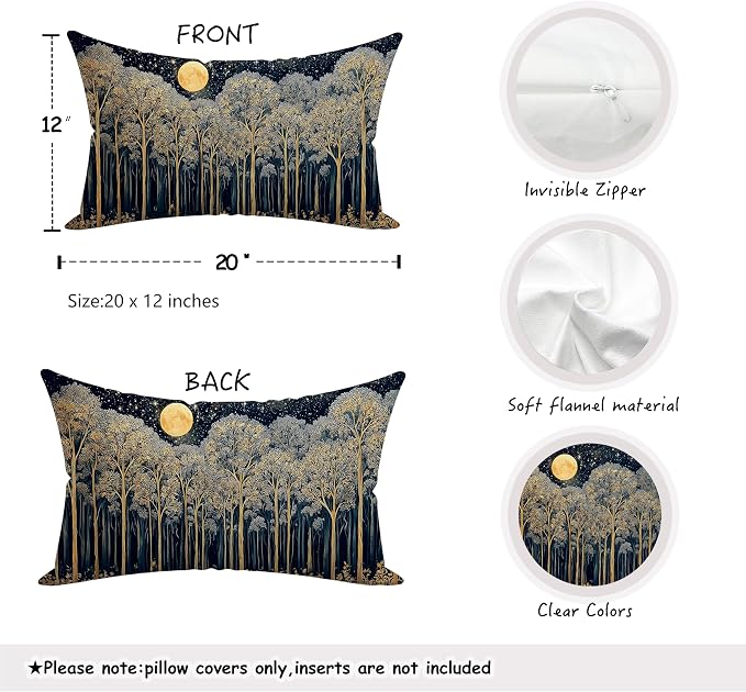 Rustic Dark William Morris Night Forest Moon Decor Pillow Covers 12x20 - Image 2