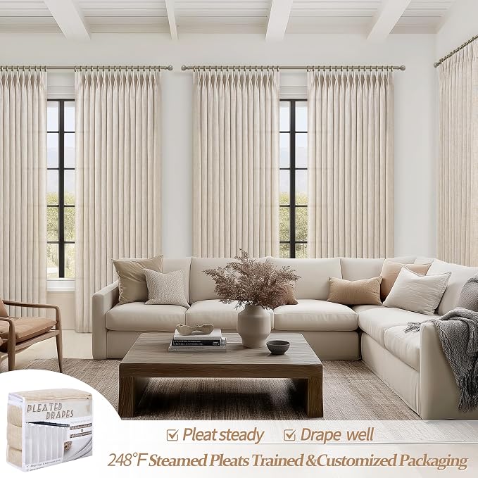 Natural Linen Semi Sheer Large Curtains 102 Inches Long 2 Panels Set - Image 5