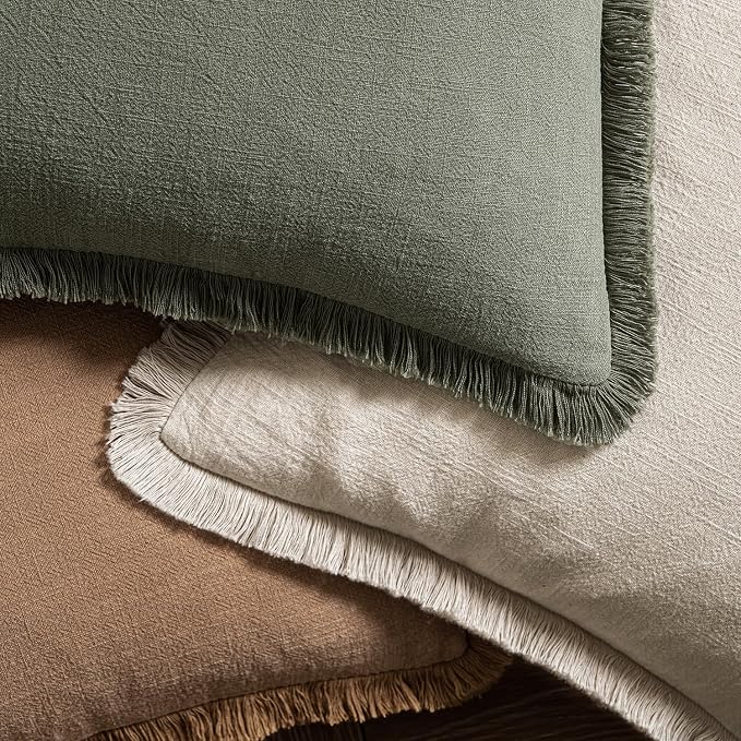 MIULEE Decorative Throw Pillow Covers Neutral Linen Fringe Throw Pillows Set of - Image 4