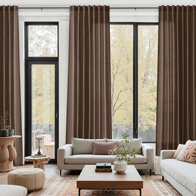 Cappuccino Linen Curtains 132 Inch Length by Nanspring