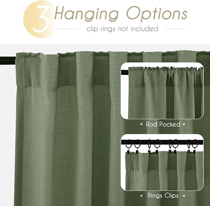 Olive Green Curtains 84 inch Length 2 Panels - Image 2