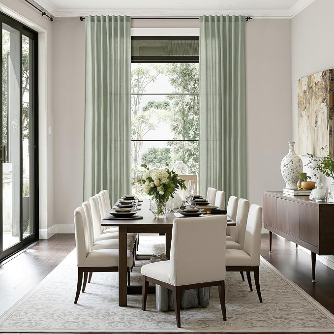 Desert Sage Linen Curtains for Living Room 126 Inches Long Light Filtering Semi - Image 7