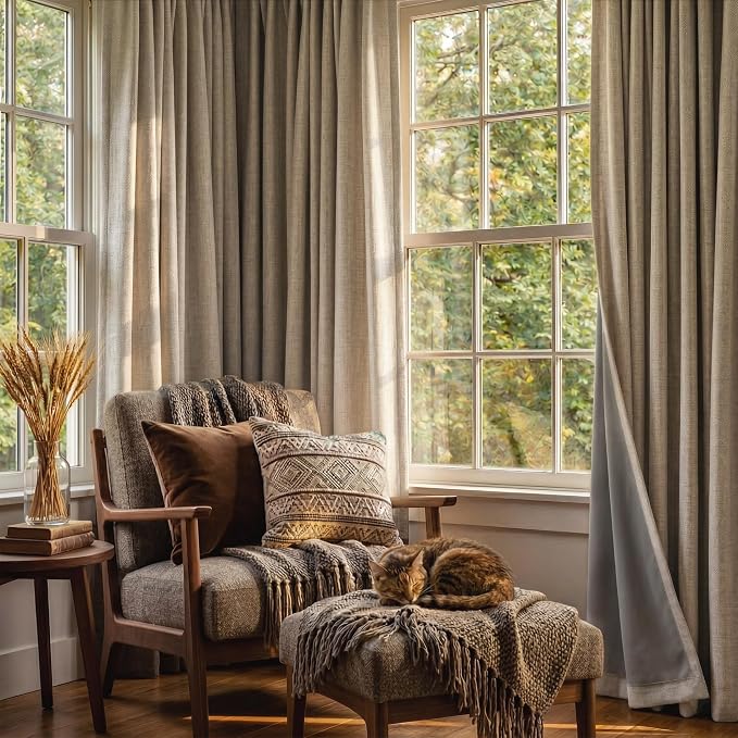 RYB HOME Linen Textured 100% Blackout Curtains - Image 5
