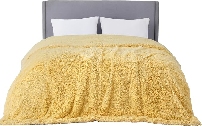 Bedsure GentleSoft Fluffy Yellow King Size Blanket - Image 8