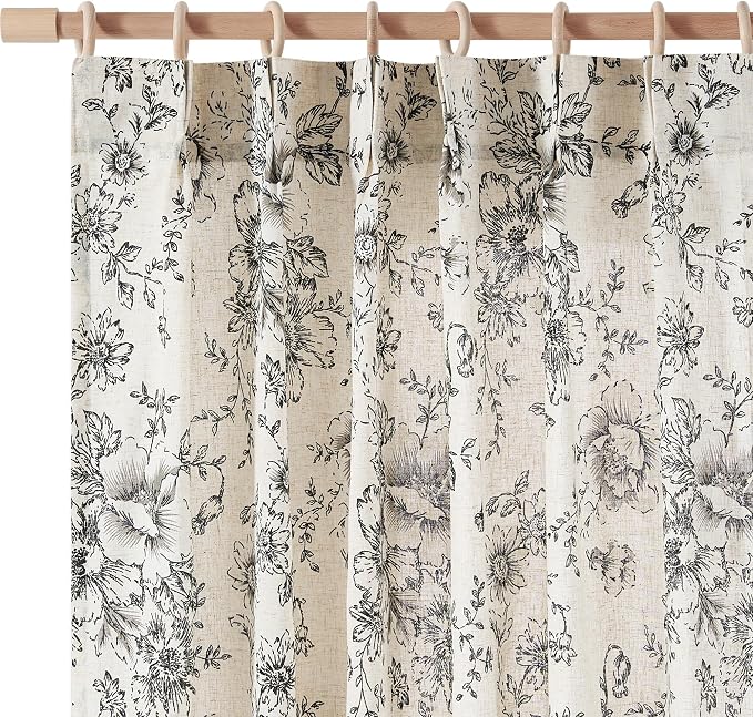 jinchan Pinch Pleated Curtains Floral Linen Blend Curtains by JINCHAN