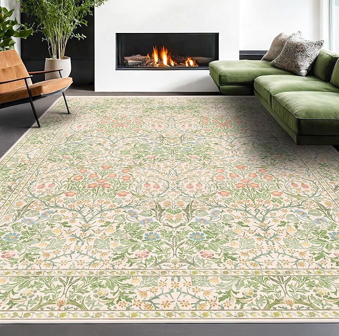 Light Green Bedroom Rug, 7x10 Washable Area Rug Non-Slip - Image 3