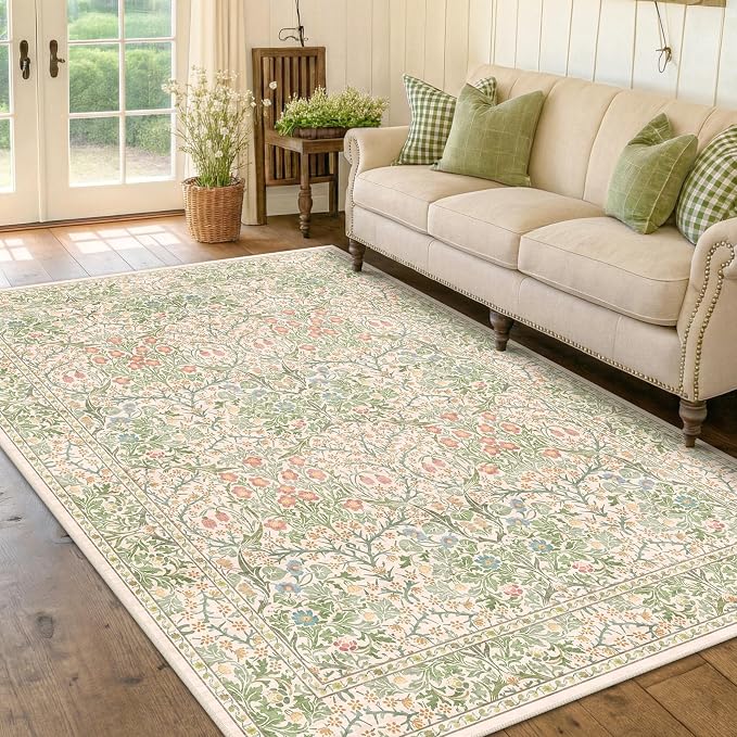 Washable Beige Green 5x8 Area Rug - Image 8