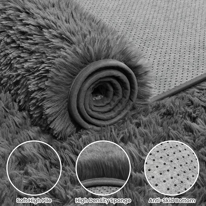 6x9 Area Rugs for Living Room Rug: Soft Fluffy Shag Gray Rugs for Bedroom - Image 8
