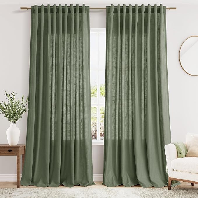 Nanspring 70 Inches Wide Olive Green Linen Curtains by Nanspring
