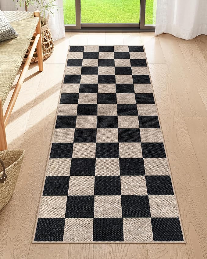 Lahome Colette Checkered Easy Jute Runner Rug, 2x6 Kitchen Runner Rug Non Slip by Lahome