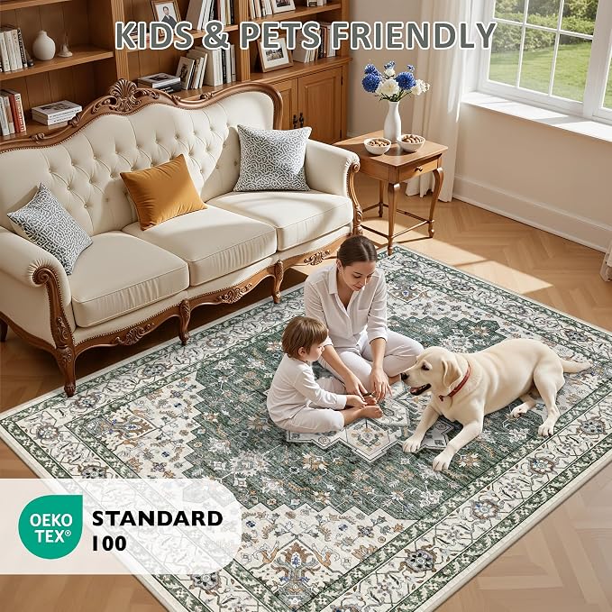 2x3 Area Rugs Living Room Rug: Washable Vintage Boho Medallion Rug No Slip - Image 8