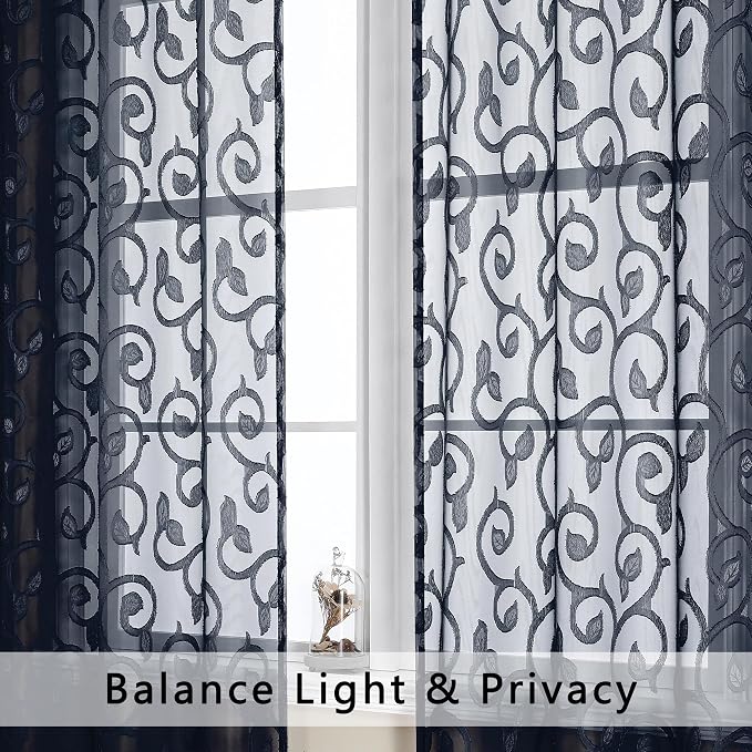 OWENIE Furman Sheer Curtains 54 Inch Length 2 Panels Set - Image 2