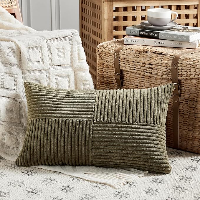Fancy Homi 2 Packs Olive Green Long Lumbar Decorative Throw Pillow Covers 16x24 - Image 2