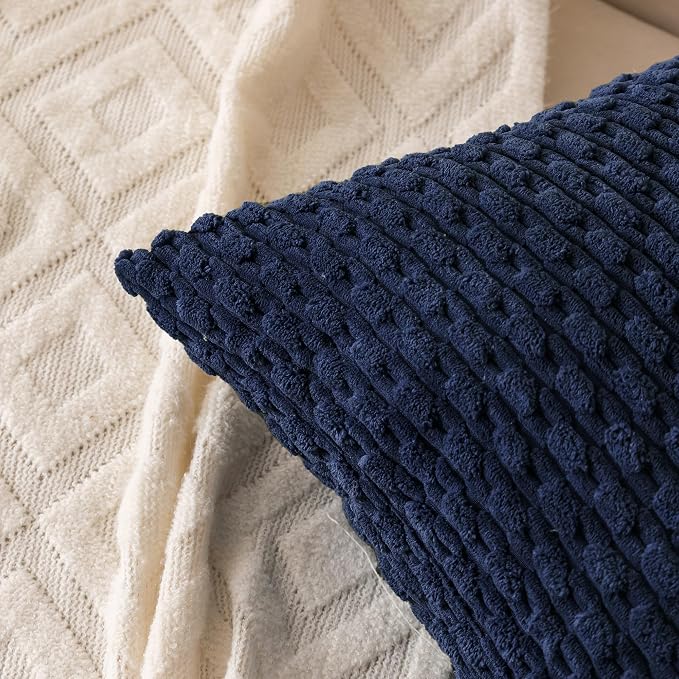Set of 4 Navy Blue Decorative Throw Pillow Covers 20x20 Inch Corduroy Pillow - Image 5