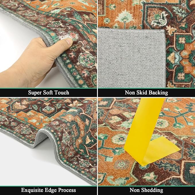 HEBE Hallway Runner Rug 2'x8' Washable Vintage Distressed Area Rugs Non Slip - Image 3