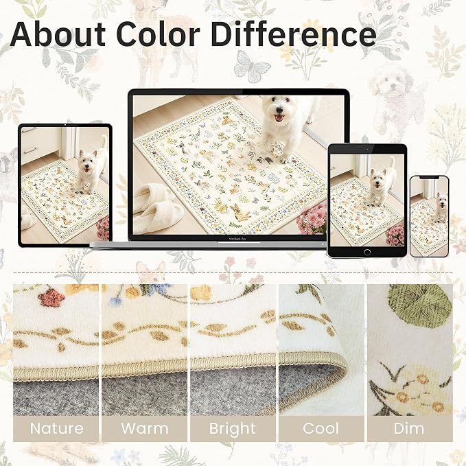 Dog 5x7 Area Rugs for Living Room, Machine Washable Animal Floral Vintage Rug - Image 8