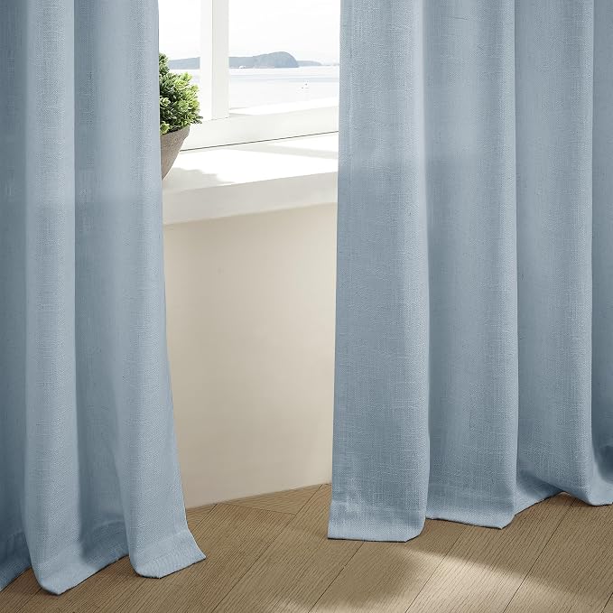Dusty Blue 80 Inch Pinch Pleated Linen Curtains 2 Panels Set | Light Filtering - Image 8