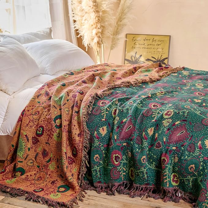 MSGKV Boho Throw Blanket for Couch and Sofa Cotton Blankets for Living Room - Image 5