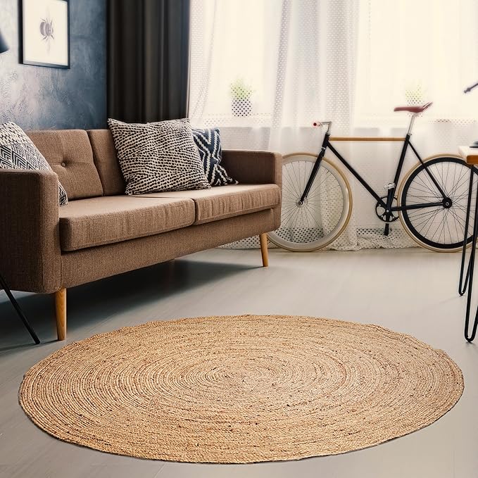 Hausattire Hand Woven Jute Braided Rug, 4’ Round – Natural, Reversible Boho - Image 7