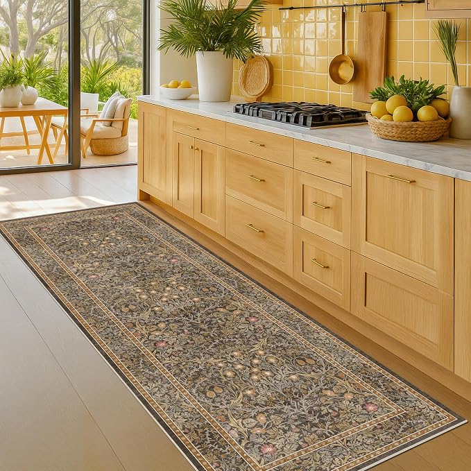 Washable Runner Rug Non Slip 2x6, Laundry Room, Bedroom Bedside, Vintage Floral - Image 8