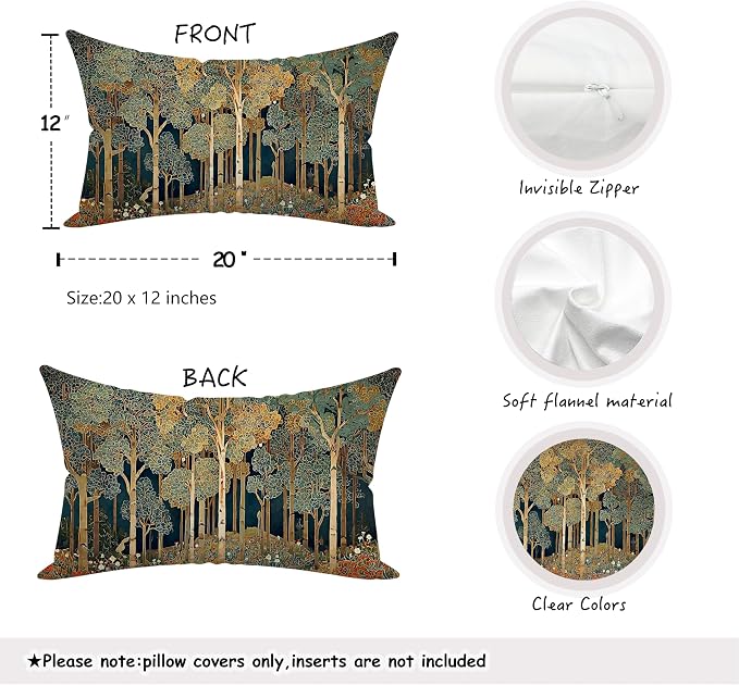 Rustic William Morris Inspired Forest Green Pillow Covers 12x20 Set of 2 - Image 2