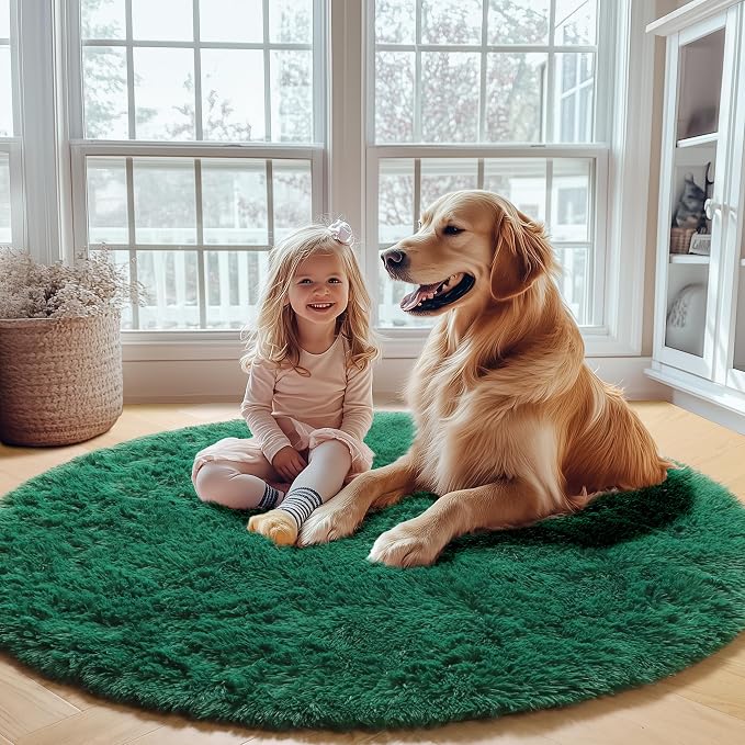 ONASAR Dark Green Round Area Rug 4ft, Soft Bedroom Circle Rugs - Image 7
