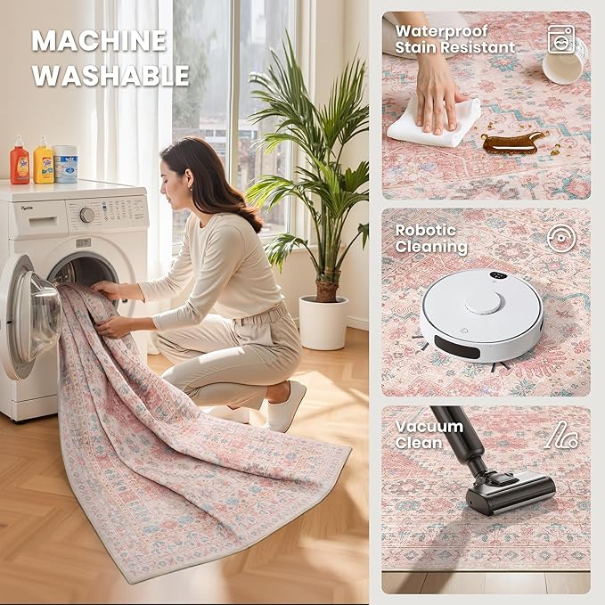 zesthome 9x12 Area Rugs for Girls Bedroom, Low Pile Machine Washable Rugs - Image 5