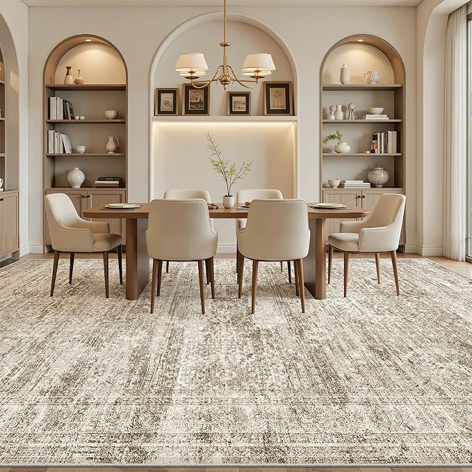12x15 Washable Area Rug Brown Neutral Abstract Living Room Large Carpet Non - Image 4