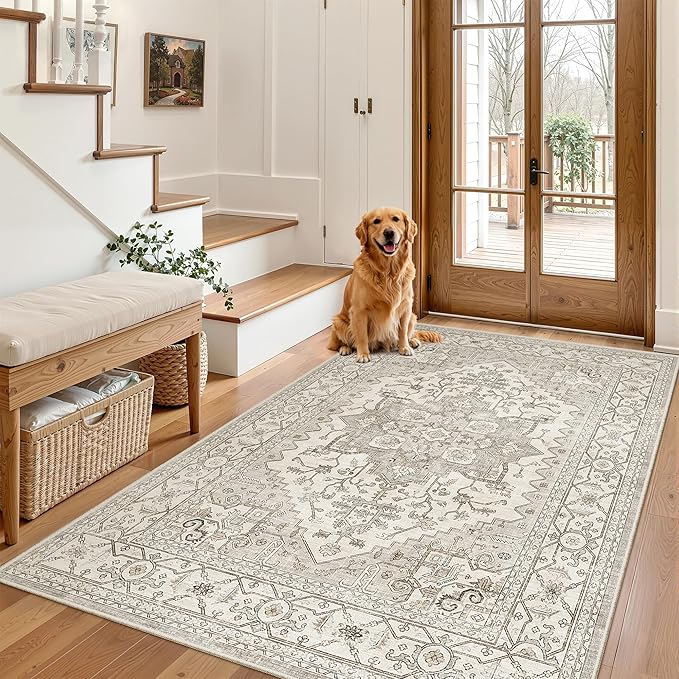 Madane Area Rug 4x6 Washable Rugs: Vintage Living Room Rug Soft Low Pile Non - Image 4