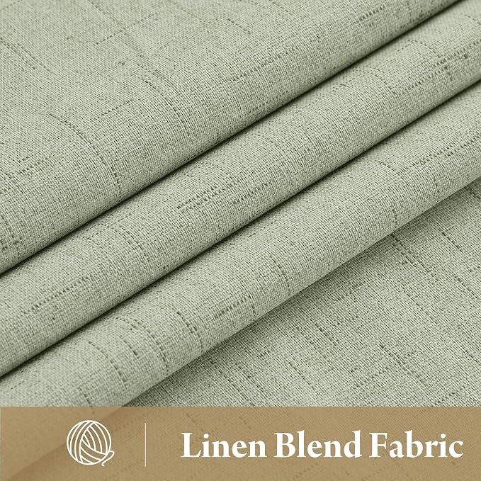 RYB HOME 100% Blackout Sage Green Linen Curtains, Light & Heat Blocking Thermal - Image 2