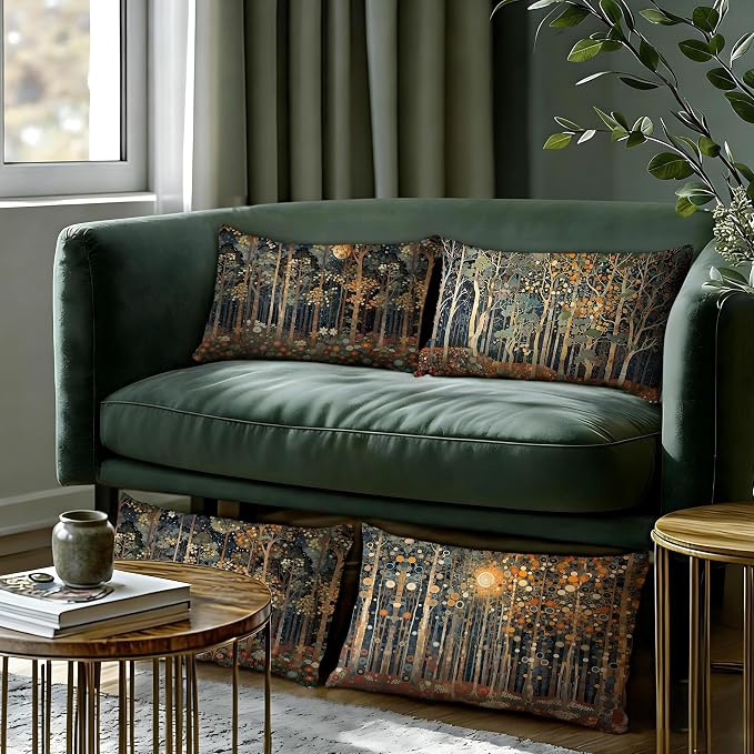 Rustic William Morris Inspired Forest Moon Pillow Covers 12x20 Set of 4 - Image 6