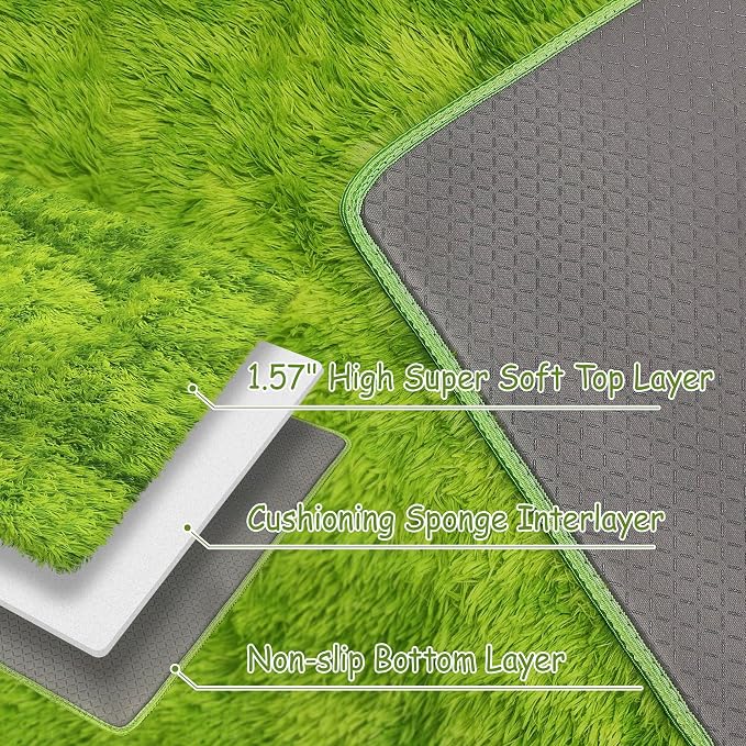 Small Tie-Dyed Area Rug for Bedroom 2x3 Mini Green Fluffy Rug Mat Bedside Throw - Image 5