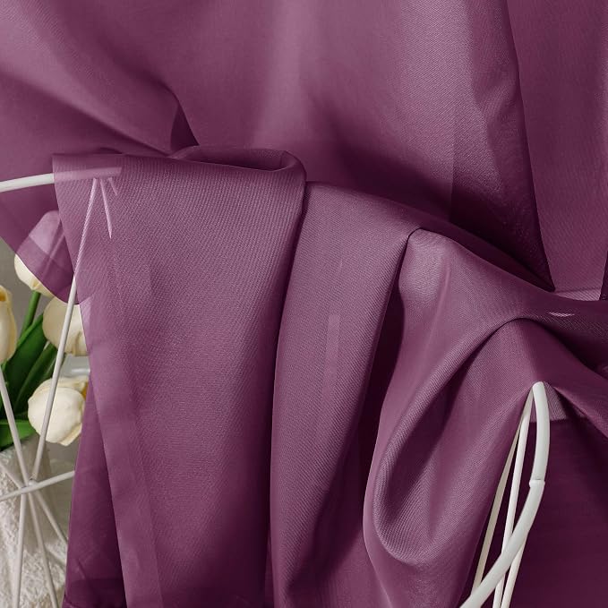 Aiyufeng Plum Purple Sheer Curtains 84 Inches Long 2 Panels, Solid Voile Top - Image 5